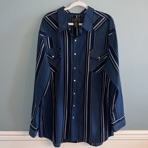 High Noon Rodeo Western Men’s navy blue Pearl snaps 2XL Tall button down shirt - Picture 13 of 14
